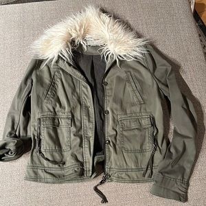 Faux fur collard utility jacket